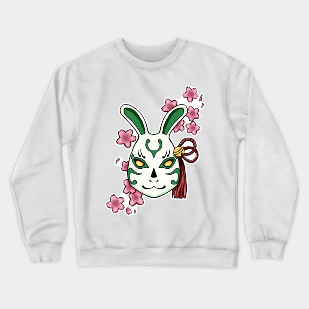 Blossoming Habits: A Cherry Blossom Japanese Mask Green Crewneck Sweatshirt by alexandre-arts